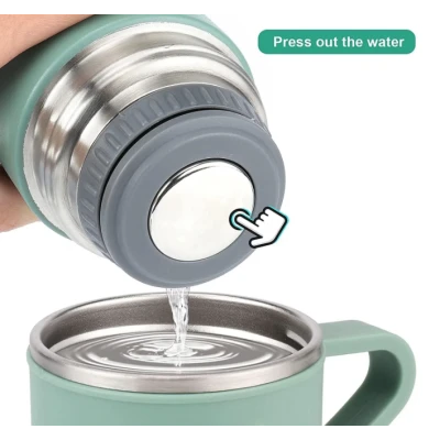 UB Set termos din inox cu 3 cesti 500ml sticla termoizolanta pentru bauturi fierbinti si reci VERDE