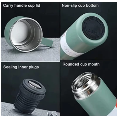 UB Set termos din inox cu 3 cesti 500ml sticla termoizolanta pentru bauturi fierbinti si reci VERDE