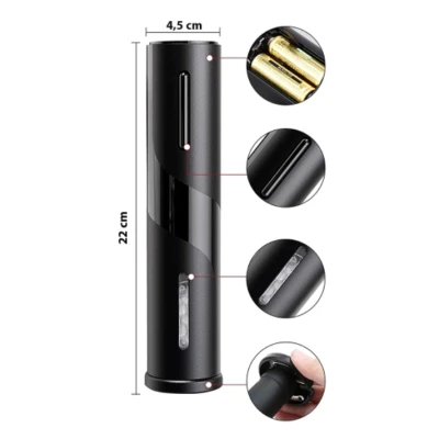 Set tirbuson electric si accesoriu taiere sigiliu NEGRU
