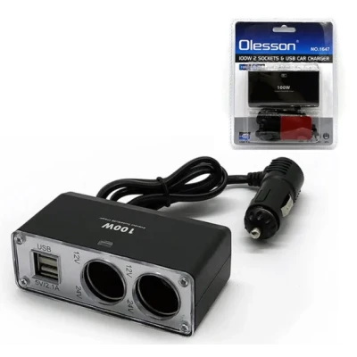Splitter auto pentru priza 12v cu 2 prize si 2 usb Olesson 1647