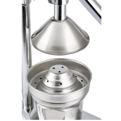 Storcator manual pentru fructe tip presa din inox cu recipient si strecuratoare inclusa argintiu