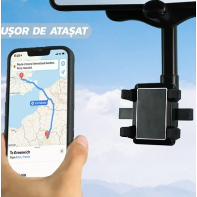 Suport de telefon auto Q ZJ008 prindere pe oglinda retrovizoare brate ajustabile rotativ