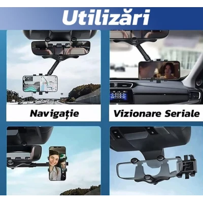 Suport de telefon auto Q ZJ008 prindere pe oglinda retrovizoare brate ajustabile rotativ