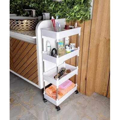 Suport depozitare cu 4 rafturi tip carucior modular pentru baie sau bucatarie