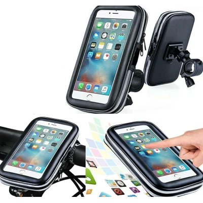 Suport husa telefon mobil LX 01 pentru bicicleta si motocicleta rezistent apa si socuri  touchscreen rotativ negru