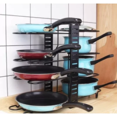 Suport organizator pentru oale si tigai cu 8 rafturi