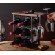 Suport pentru 6 sticle vin si 2 pahare din otel si lemn