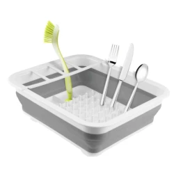 Suport pliabil pentru vase cu scurgator din silicon ALB/GRI