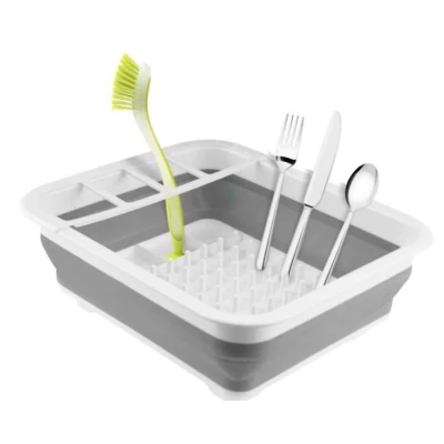 Suport pliabil pentru vase cu scurgator din silicon ALB/GRI