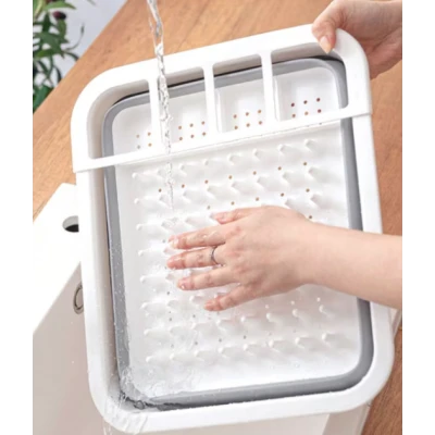 Suport pliabil pentru vase cu scurgator din silicon ALB/GRI