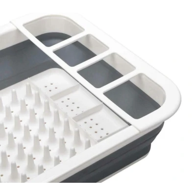 Suport pliabil pentru vase cu scurgator din silicon ALB/GRI