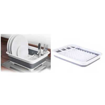 Suport pliabil pentru vase cu scurgator din silicon ALB/GRI