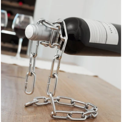 Suport sticla de vin in forma de lant ARGINTIU