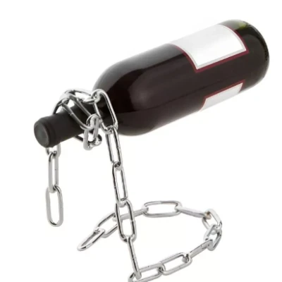 Suport sticla de vin in forma de lant ARGINTIU