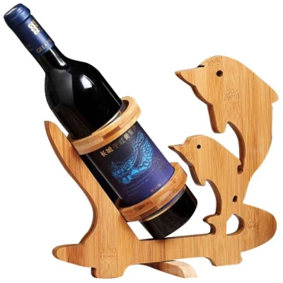 Suport sticla vin model delfin lemn bambus