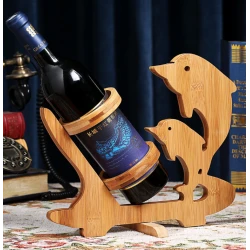 Suport sticla vin model delfin lemn bambus