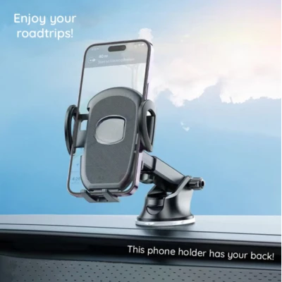 Suport telefon auto cu ventuza pentru bord negru