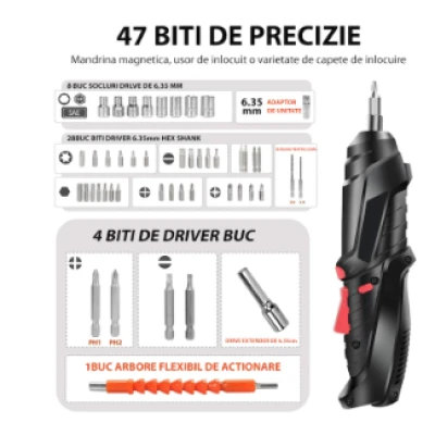 UB Surubelnita electrica fara fir cu 48 piese