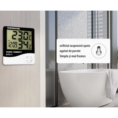 Termometru si higrometru digital Ceas 3 taste Suport Stand Alb