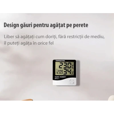 Termometru si higrometru digital Ceas 3 taste Suport Stand Alb