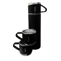 Termos 500 ml + 2 cesti otel inoxidabil negru