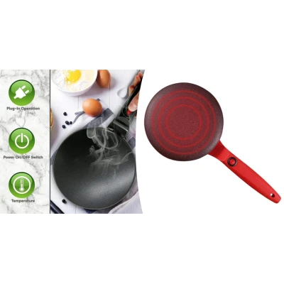 Tigaia electrica pentru clatite 20 cm ROSIE