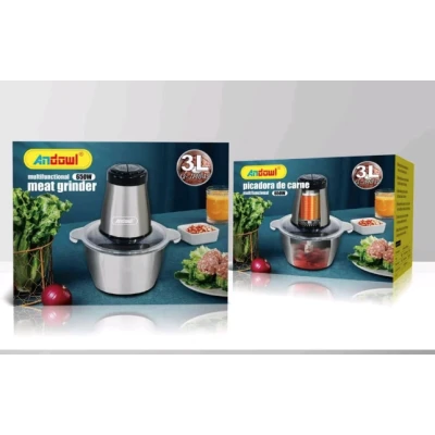 Tocator Electric Multifunctional Q JR842 650W cu 2 Viteze din Inox pentru Carne Fructe si Legume Capacitate 3L