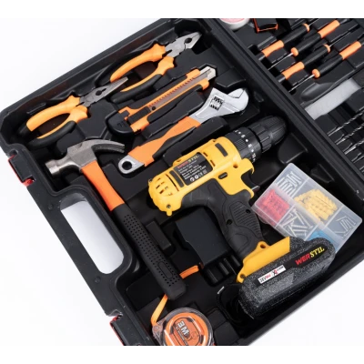 Trusa Bormasina cu percutie 2 acumulatori  24 V 6A + accesorii  110 PIESE