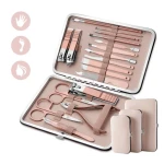 Trusa completa Mani Pedi de 18 piese din OTEL Inoxidabil si Accesorii Pentru Ingrijire Faciala ROZ