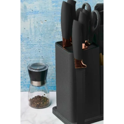 UB Set de 19 piese NEGRE ustensile de bucatarie cu tocator si suport depozitare inclus NEGRE