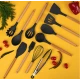 UB Set de 19 piese NEGRE ustensile de bucatarie cu tocator si suport depozitare inclus NEGRE