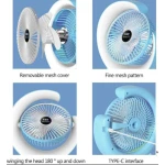 UB Ventilator de birou rotativ Andowl Q FS800 cu iluminare LED RGB roz