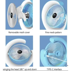 UB Ventilator de birou rotativ Andowl Q FS800 cu iluminare LED RGB roz