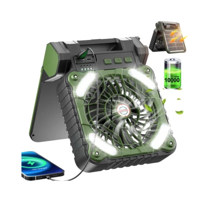 Ventilator de camping cu baterie de 10400Mah solar pentru exterior cu lumina led cu 4 viteze