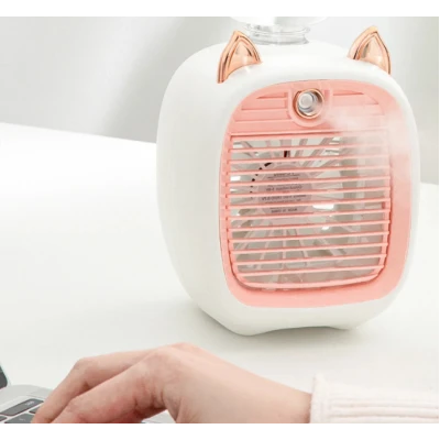 Ventilator portabil de birou cu incarcare USB si umidificare urechi pisica