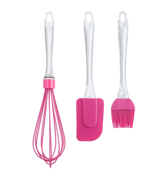 Set 3 ustensile patiserie (tel perie de uns si spatula) ROZ Maner cu Sclipici