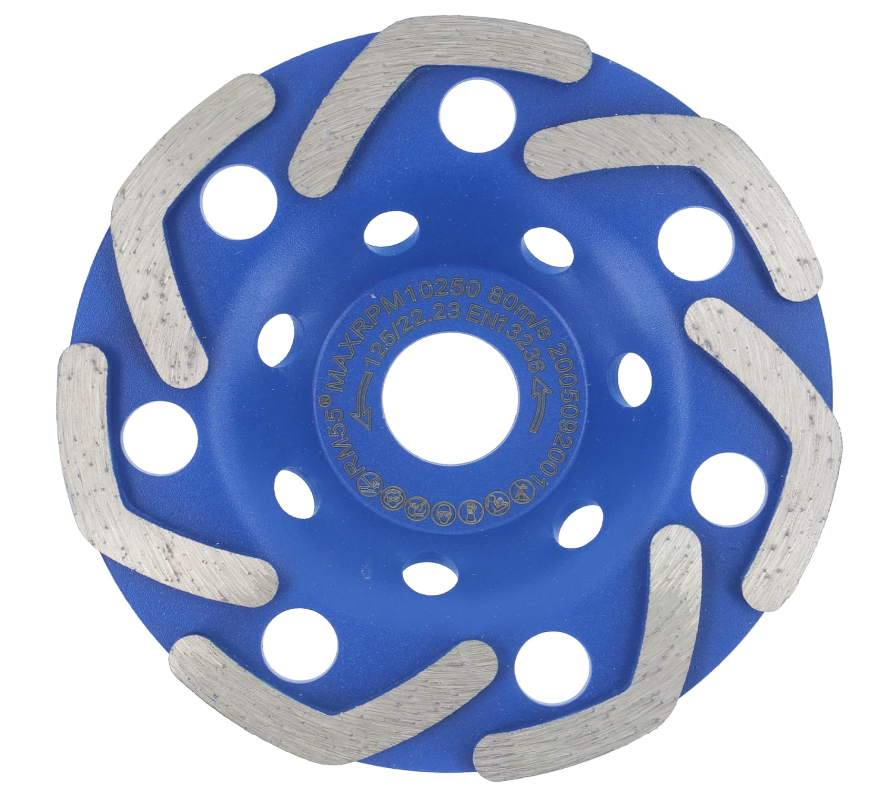 Disc Diamantat ALBASTRU 125 Mm cu segmenti GRI pentru Slefuire Beton Mozaic Suprafete Dure