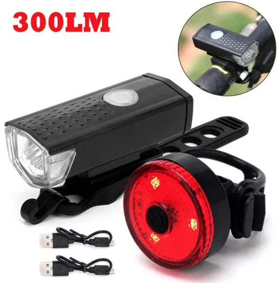 Set lanterna far stop led usb bicicleta trotineta 300 lm minimalist