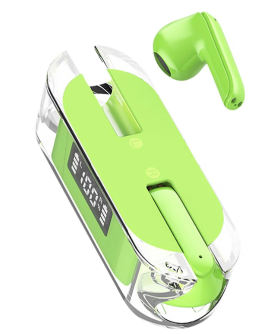 Casti bluetooth sport TM50 fara fir transparente cu afisaj digital VERDE