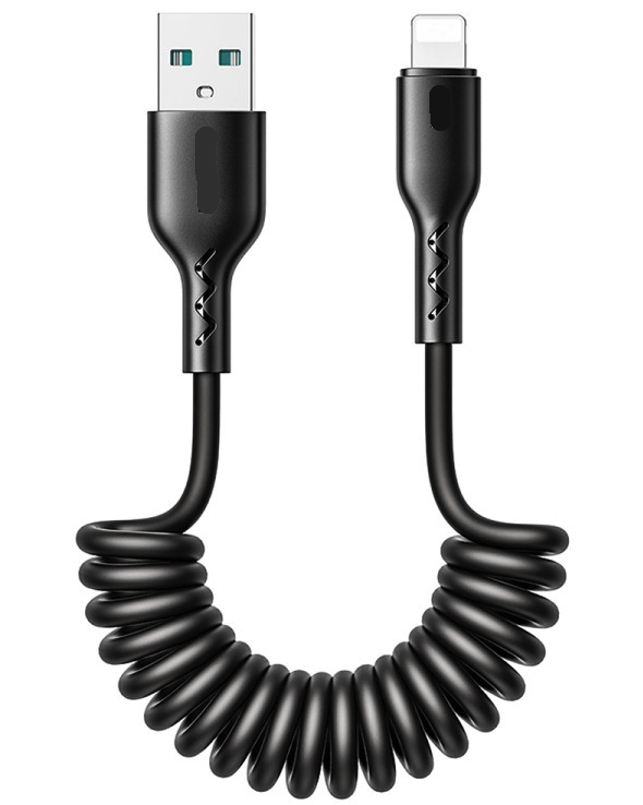 Cablu de date USB la iPhone Lightning spiralat negru