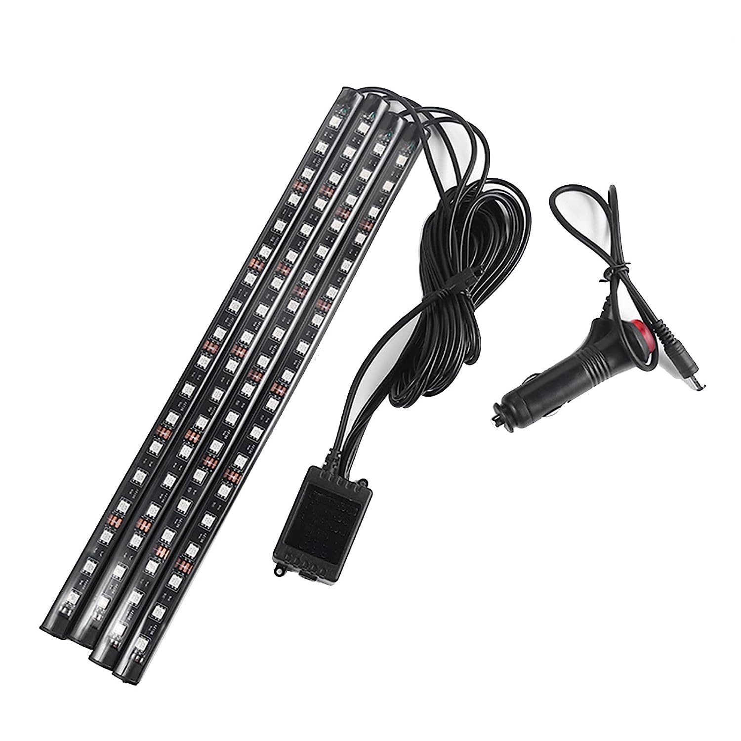 Set 4 benzi 12 LED cu lumina ambientale pentru auto si telecomanda RGB