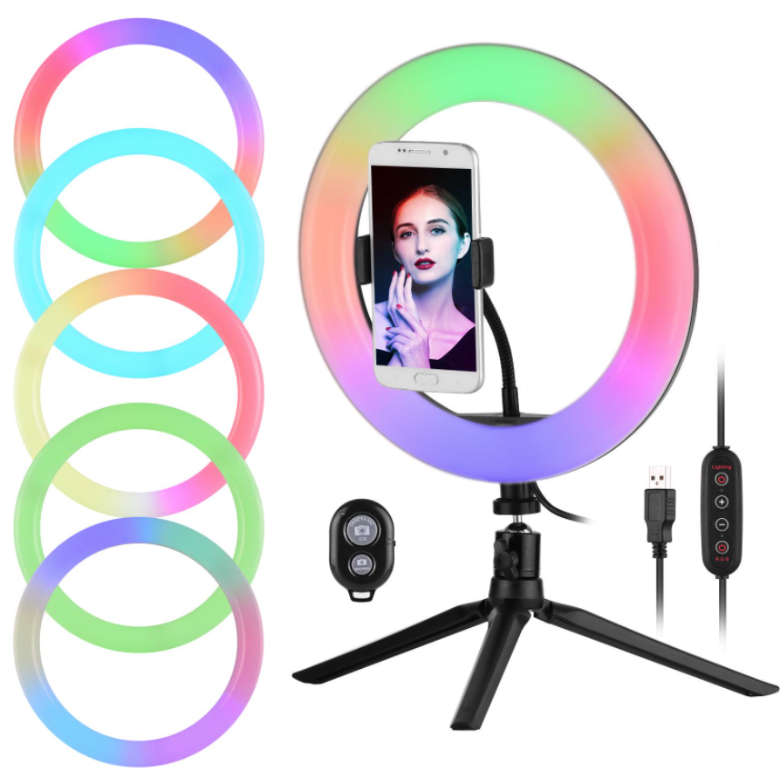 Lampa Ring Light RGB 12″: Iluminare Profesională pentru Conținut Creativ și Selfies la Modă!