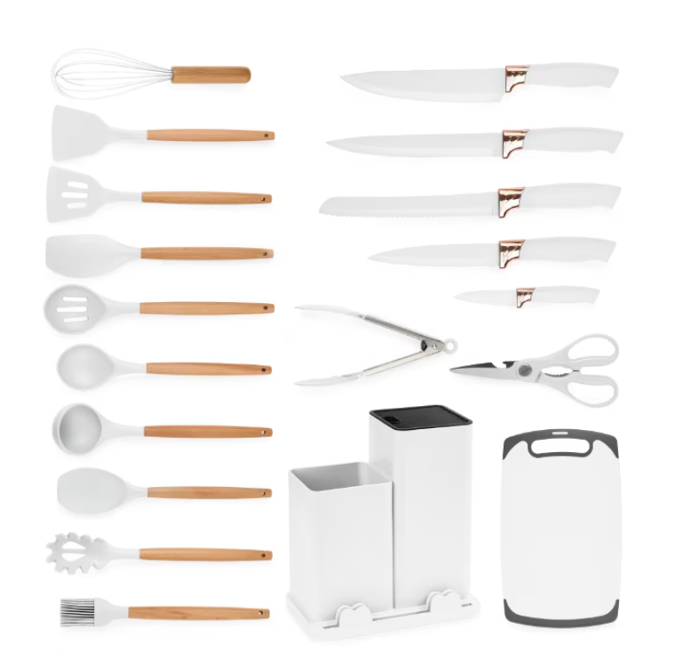 UB Set de 19 MINI piese ALBE ustensile de bucatarie cu tocator si suport depozitare inclus ALBE