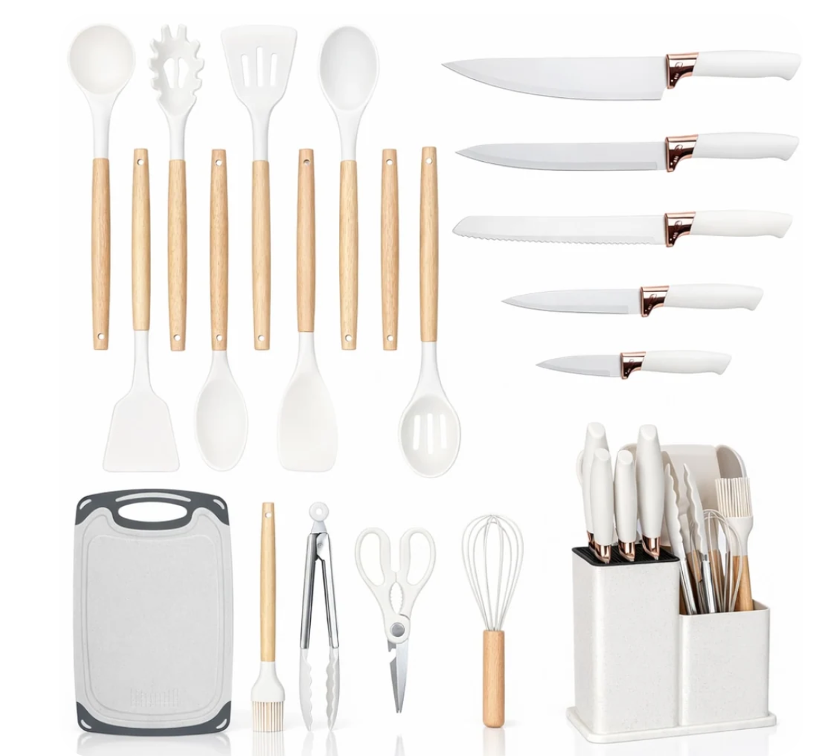 UB Set de 19 MINI piese ALBE ustensile de bucatarie cu tocator si suport depozitare inclus ALBE
