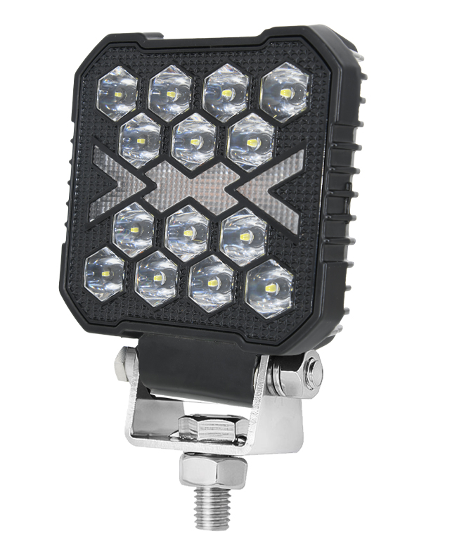 Proiector auto 14 LED Patrat 4inch alb si galben 12/24V IP67 cu sageti 26W