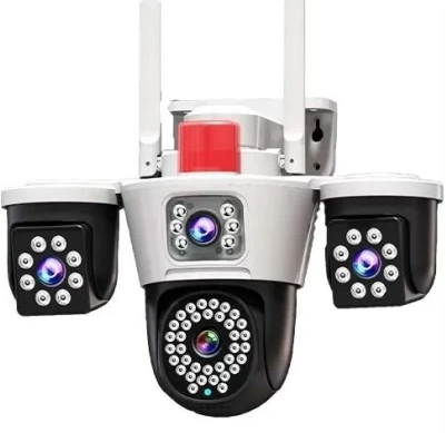 Camera de supraveghere WiFi Tripla 8MP cu 3 Lentile Vedere Nocturna LED Detectie Miscare ALBA