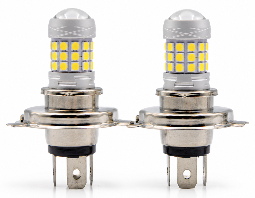 Set 2 becuri auto H4 cu 42 LED SMD 120W 6000k 12/80V doua faze lupa