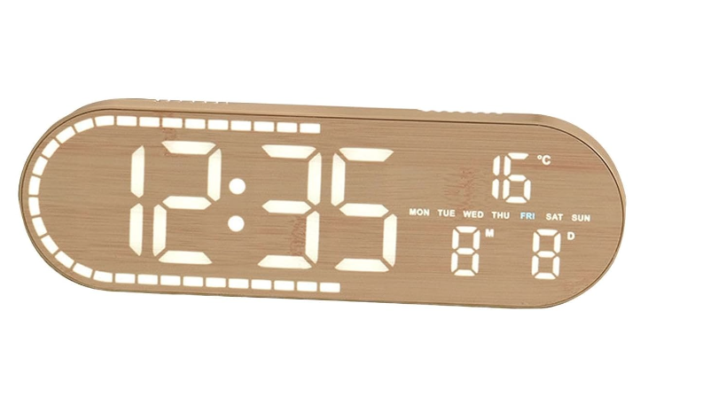 Ceas Digital de Birou 8053 afisaj LED Mare alarma temperatura data si ziua saptamanii design Lemn