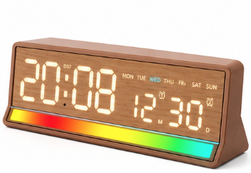 Ceas Digital LED 5536 cu alarma si Lumina RGB afisaj mare data si ziua saptamanii 2 alarme snooze Luminozitate Reglabila