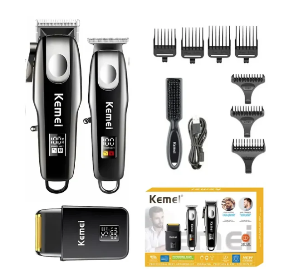 Kit Profesional Kemei KM 8531 model 3 n 1 Masina de Tuns + Trimmer + Shaver display LCD 7500 RPM